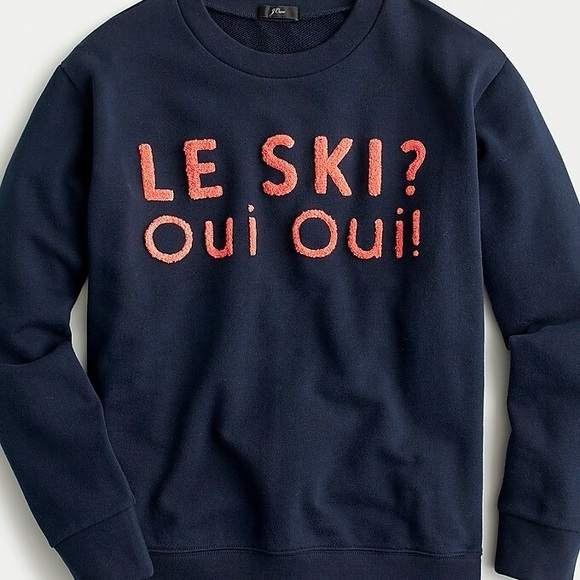J. Crew Tops - J. Crew NWT Le Ski Oui Oui Embroidery Terry Navy Long Sleeve Sweatshirt Size M